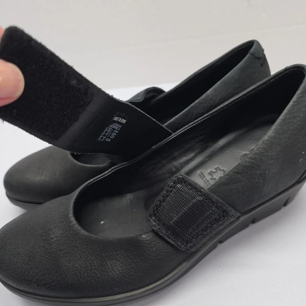 ECCO Felicia Black Leather Mary Jane Wedge Shoes 28604302001 Size 38 US 7-7.5